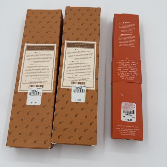Williams Sonoma Autumn Leaf Taper Holders & 2 Boxes Unused Amber Taper Candles - Picture 4 of 4